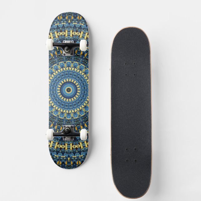 Van Gogh Starry Night Abstract Groovy Boho Mandala Skateboard (Front)