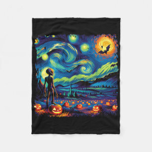 Van Gogh Starry Night Alien Man Halloween Fall Pum Fleece Blanket