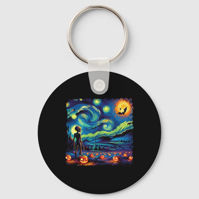 Van Gogh Starry Night Alien Man Halloween Fall Pum Key Ring (Front)