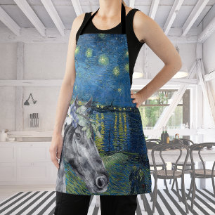 Van Gogh Starry Night and Black Horse Apron