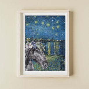 Van Gogh Starry Night and Black Horse Compilation Poster