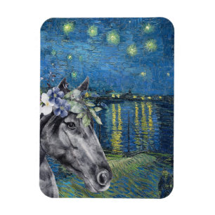 Van Gogh Starry Night and Black Horse Magnet