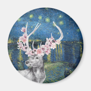 Van Gogh Starry Night and Flower Stag Compilation  Magnet