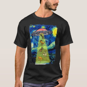 Van Gogh Starry Night Art, Funny Galaxy Cat UFO Al T-Shirt