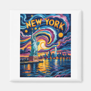 Van Gogh Starry Night Art New York Liberty Skyline Magnet