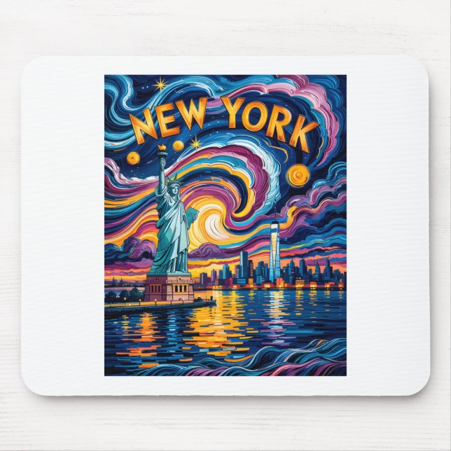 Van Gogh Starry Night Art New York Liberty Skyline Mouse Mat (Front)