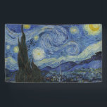 Van Gogh Starry Night Banner<br><div class="desc">Starry Night by Vincent Van Gogh, oil on canvas, 1889, is a landscape painting of a vast swirl of shining stars over a landscape of distant town and rolling hills, with a single cypress tree rising in the foreground like a dark green flame. Van Gogh painted his starry masterpiece not...</div>