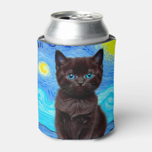 Van Gogh Starry Night Black Cat Can Cooler