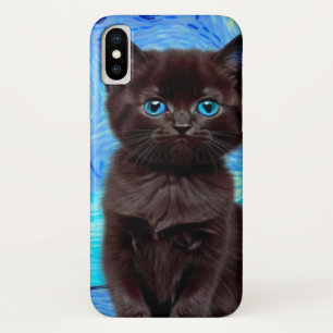 Van Gogh Starry Night Black Cat iPhone X Case