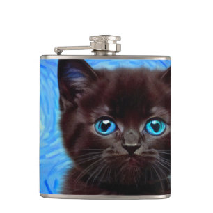 Van Gogh Starry Night Black Cat Hip Flask