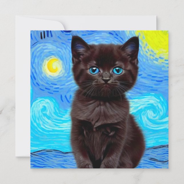 Van Gogh Starry Night Black Cat Invitation (Front)