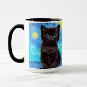 Van Gogh Starry Night Black Cat Mug