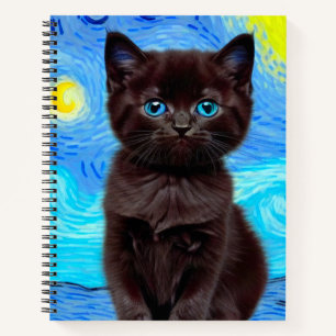 Van Gogh Starry Night Black Cat Notebook