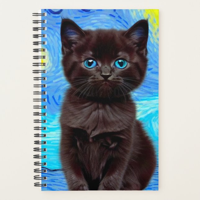 Van Gogh Starry Night Black Cat Planner (Front)