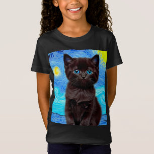 Van Gogh Starry Night Black Cat T-Shirt