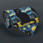 Van Gogh Starry Night Black Cat Tie<br><div class="desc">This boho bohemian Van Gogh Starry Night black cat neck tie is great for any cat or art lover! Moshiach Now!</div>