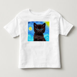 Van Gogh Starry Night Black Cat Toddler T-Shirt