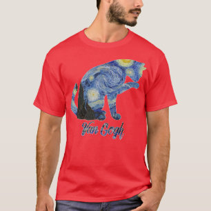 Van Gogh Starry Night Cat Art Van Gogh Painting Ae T-Shirt