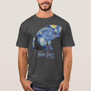 Van Gogh Starry Night Cat Art Van Gogh Painting Ae T-Shirt