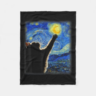 Van Gogh Starry Night Cat - Clic Fit, Cat Lover_mo Fleece Blanket