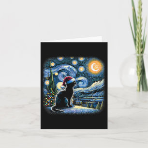 Van Gogh Starry Night Cat Funny Black Cat Christma Card