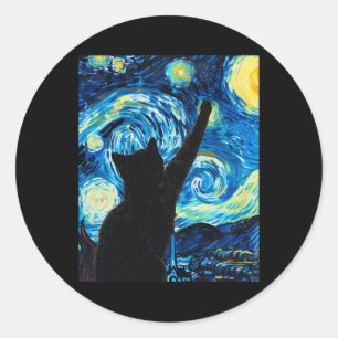 Van Gogh Starry Night Cat Lover Kitten  Classic Round Sticker
