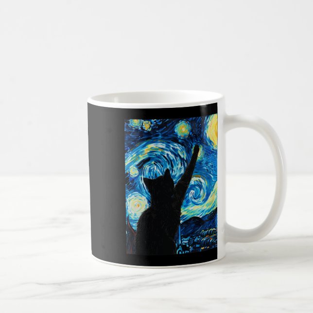 Van Gogh Starry Night Cat Lover Kitten  Coffee Mug (Right)