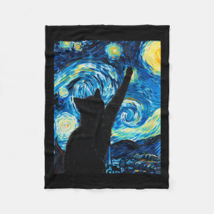 Van Gogh Starry Night Cat Lover Kitten  Fleece Blanket