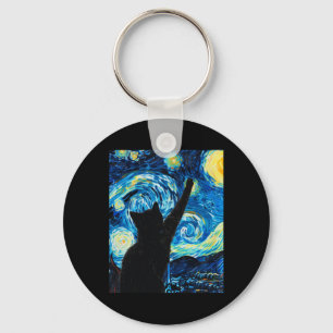 Van Gogh Starry Night Cat Lover Kitten Key Ring