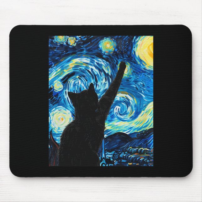 Van Gogh Starry Night Cat Lover Kitten  Mouse Mat (Front)