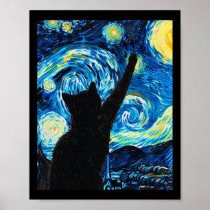 Van Gogh Starry Night Cat Lover Kitten  Poster