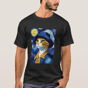 Van Gogh Starry Night Cat Lover Mum Cats Painting T-Shirt