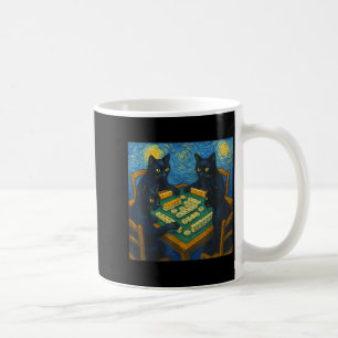Van gogh starry night cat playing mahjong chinese coffee mug