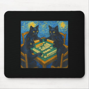 Van gogh starry night cat playing mahjong chinese mouse mat