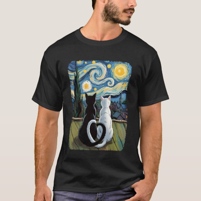Van Gogh Starry Night Cat T-Shirt (Front)