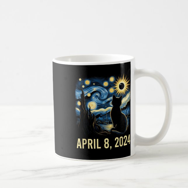 Van Gogh Starry Night Cat Total Solar Eclipse Apri Coffee Mug (Right)