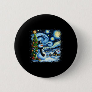 Van Gogh Starry Night Christmas Snowman Snowy Nigh 6 Cm Round Badge