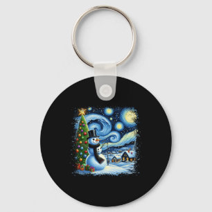 Van Gogh Starry Night Christmas Snowman Snowy Nigh Key Ring