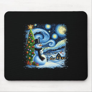 Van Gogh Starry Night Christmas Snowman Snowy Nigh Mouse Mat