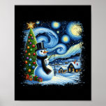 Van Gogh Starry Night Christmas Snowman Snowy Nigh Poster<br><div class="desc">Van Gogh Starry Night Christmas Snowman Snowy Night Xmas</div>