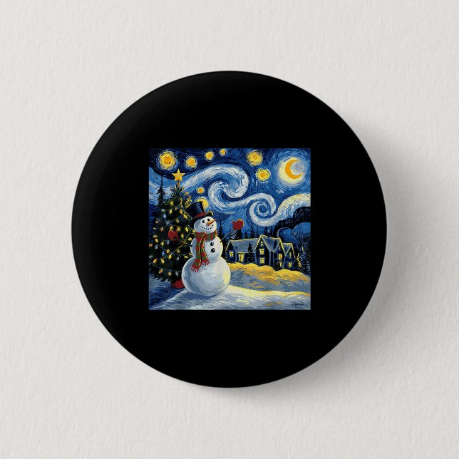 Van Gogh Starry Night Christmas Snowman Winter Sno 6 Cm Round Badge (Front)