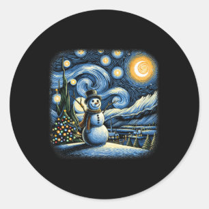 Van Gogh Starry Night Christmas Snowman Winter Sno Classic Round Sticker
