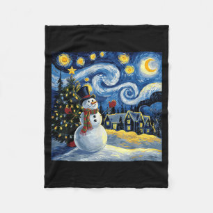 Van Gogh Starry Night Christmas Snowman Winter Sno Fleece Blanket