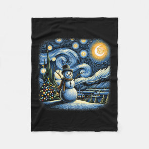 Van Gogh Starry Night Christmas Snowman Winter Sno Fleece Blanket