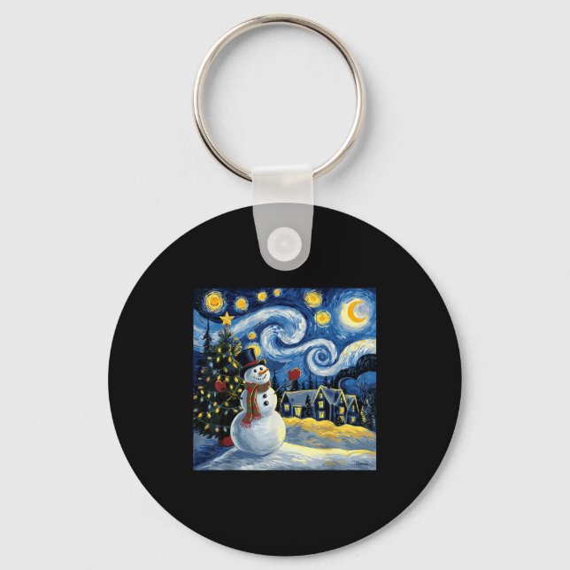 Van Gogh Starry Night Christmas Snowman Winter Sno Key Ring (Front)