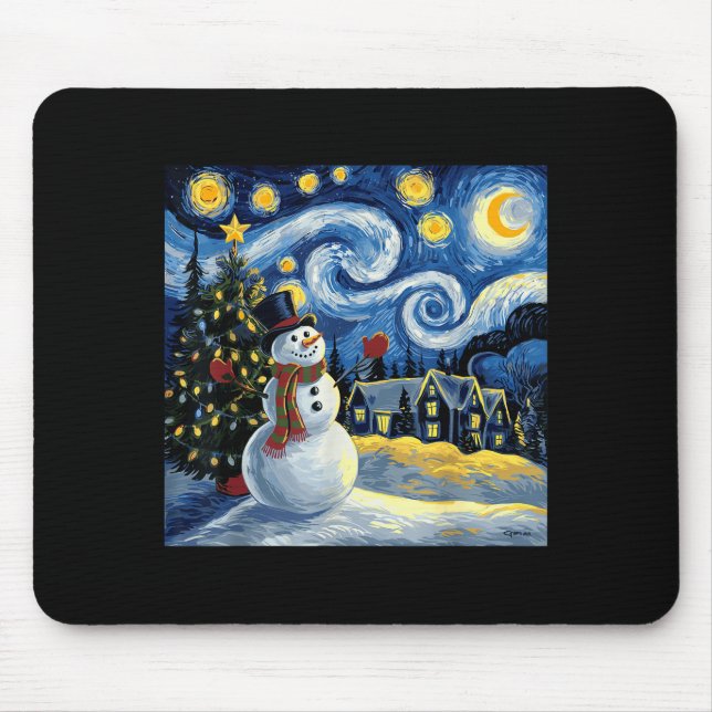 Van Gogh Starry Night Christmas Snowman Winter Sno Mouse Mat (Front)