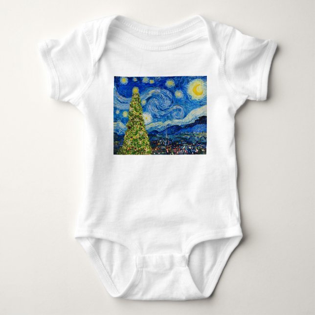 Van Gogh Starry Night - Christmas Tree Baby Bodysuit (Front)