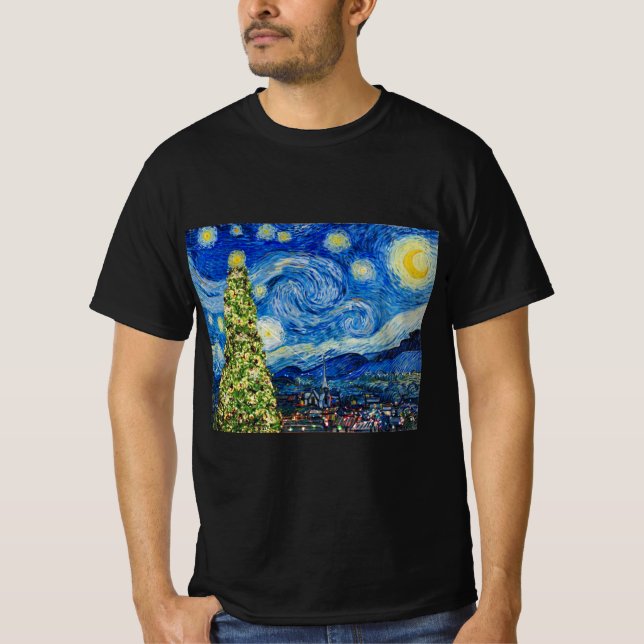 Van Gogh Starry Night - Christmas Tree T-Shirt (Front)