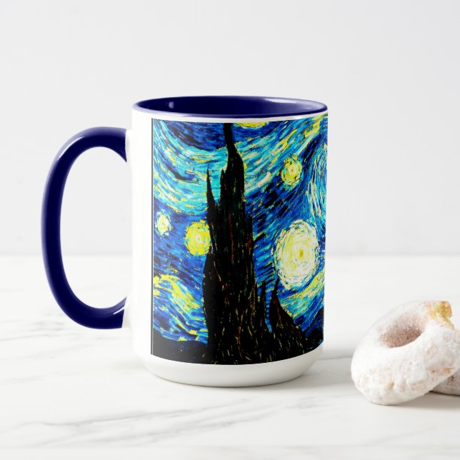 Van Gogh - Starry Night, famous painting Mug (With Donut)