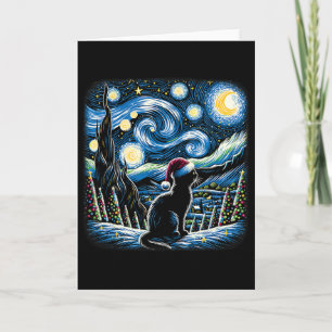 Van Gogh Starry Night Festive Christmas Black Cat Card